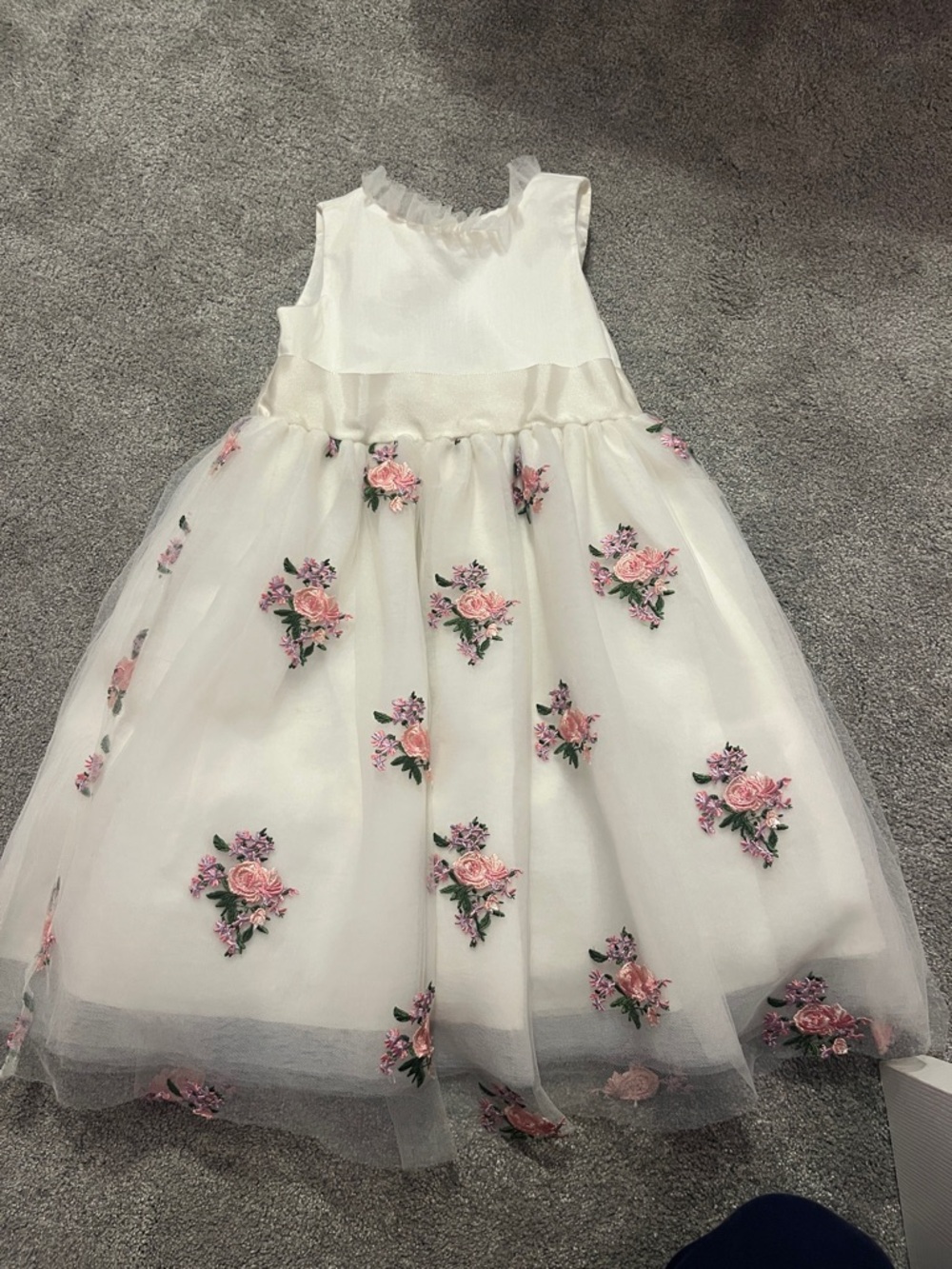 Janie and Jack White Tulle Dress with Pink Floral Embroidery
